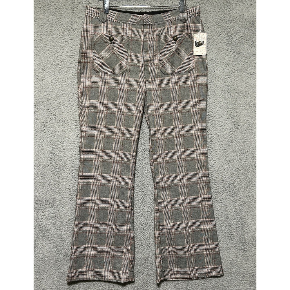 Free People Hip Hugging Glen Plaid Flare Leg Trouser Pants Womens Size 12 Boho